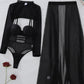 Sheer Mesh Bodysuit with Sexy Slit Skirt Three-piece Set