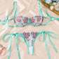 Sexy Flower Embroidered Mesh Lace Gathered Bra Set