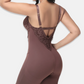 T-Back Open Back Bodysuit With Lace V-Neck Detail