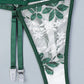 Retro Colorblock Sexy Green Leaf Lace Underwear With Stockings Set