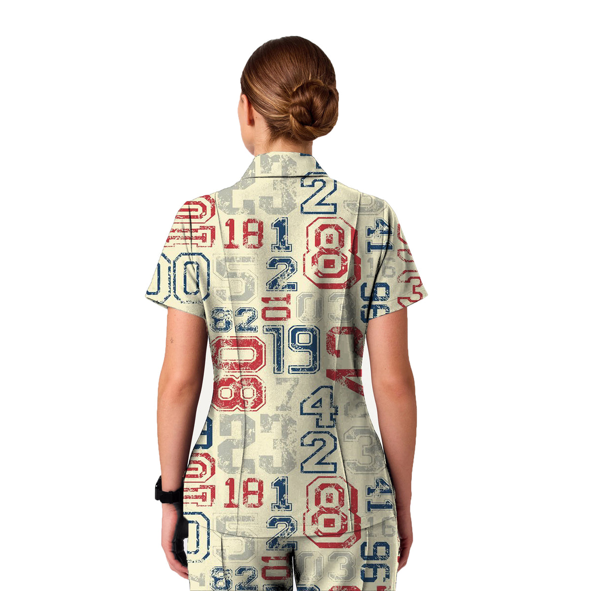 Women's Retro Letter Printed Scrub Set