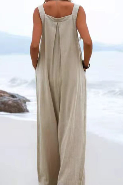 Rakkiss™ Solid Button Sling Wide-Leg Jumpsuit