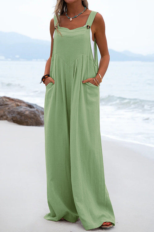 Rakkiss™ Solid Button Sling Wide-Leg Jumpsuit