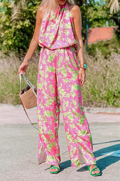 Rakkiss™  Floral Halterneck Straight-Leg Jumpsuit