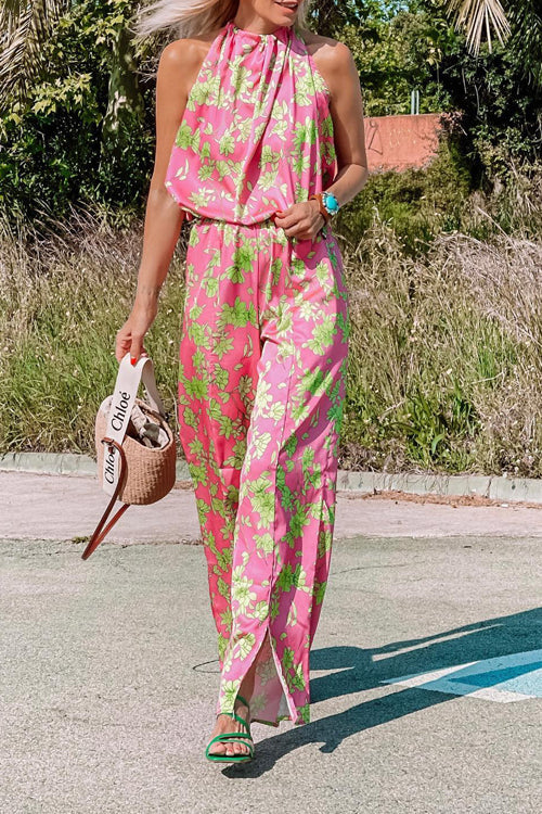 Rakkiss™  Floral Halterneck Straight-Leg Jumpsuit