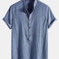 Short Sleeve Half Button Fly Henley Collar Shirt & Linen Cotton Blend 11" Shorts