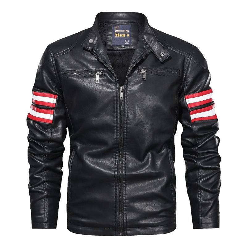 Men's Side Stripe Motorcycle Leather Jacket