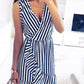 V-Neck Sleeveless Stripe Mini Dress