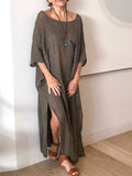 Loose Linen Mid-Sleeve Dress