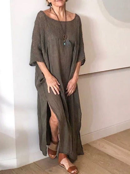 Loose Linen Mid-Sleeve Dress