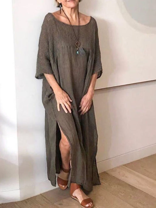 Loose Linen Mid-Sleeve Dress
