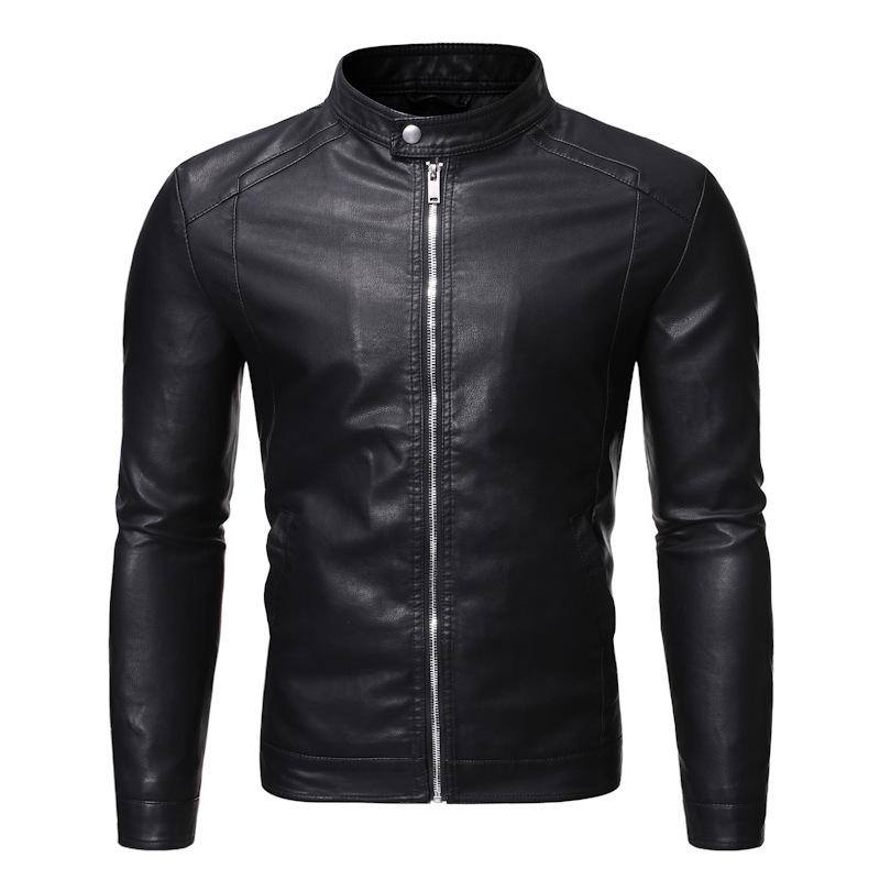 Men's slim plus size leather jacket with hidden pockets