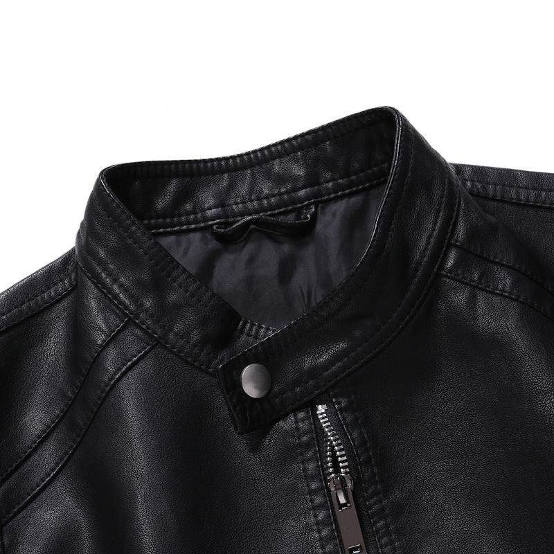 Men's slim plus size leather jacket with hidden pockets