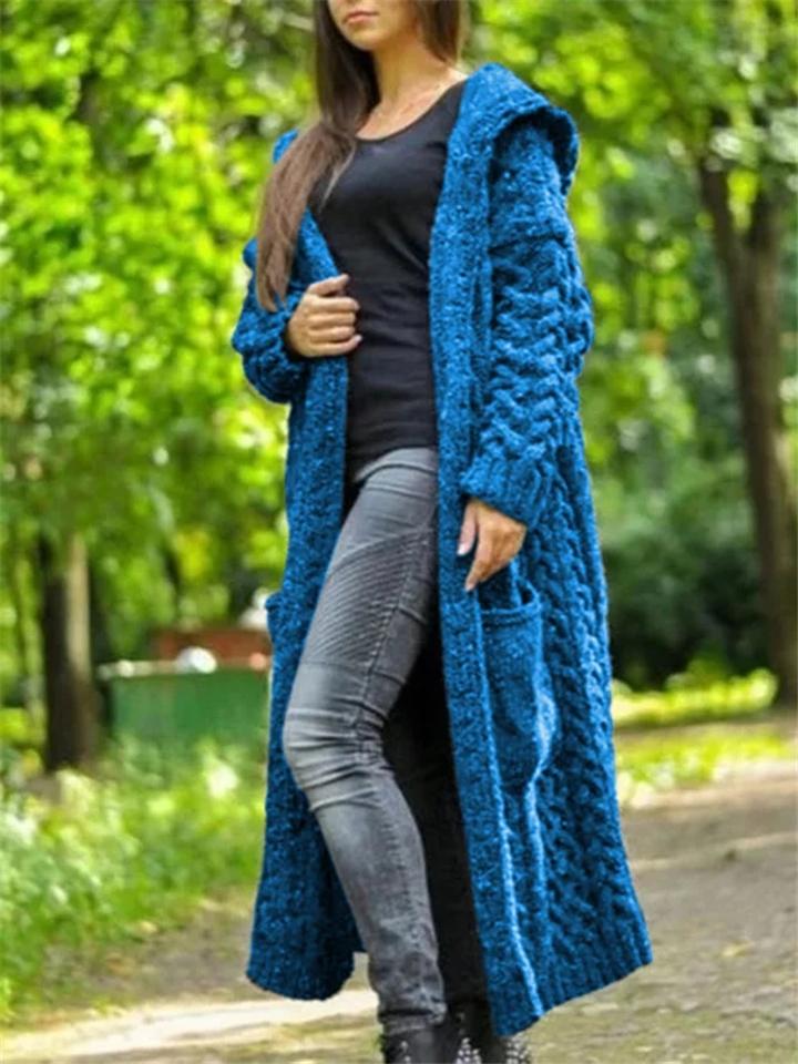 Casual Knitted Long Outerwear with Hood