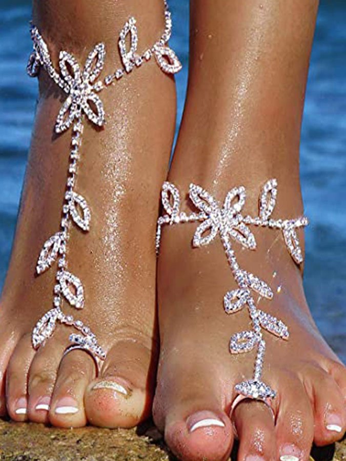 Beach Leaf Rhinestone Anklet