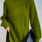 Cotton Turtleneck Raglan Sleeve Split Hem Sweater
