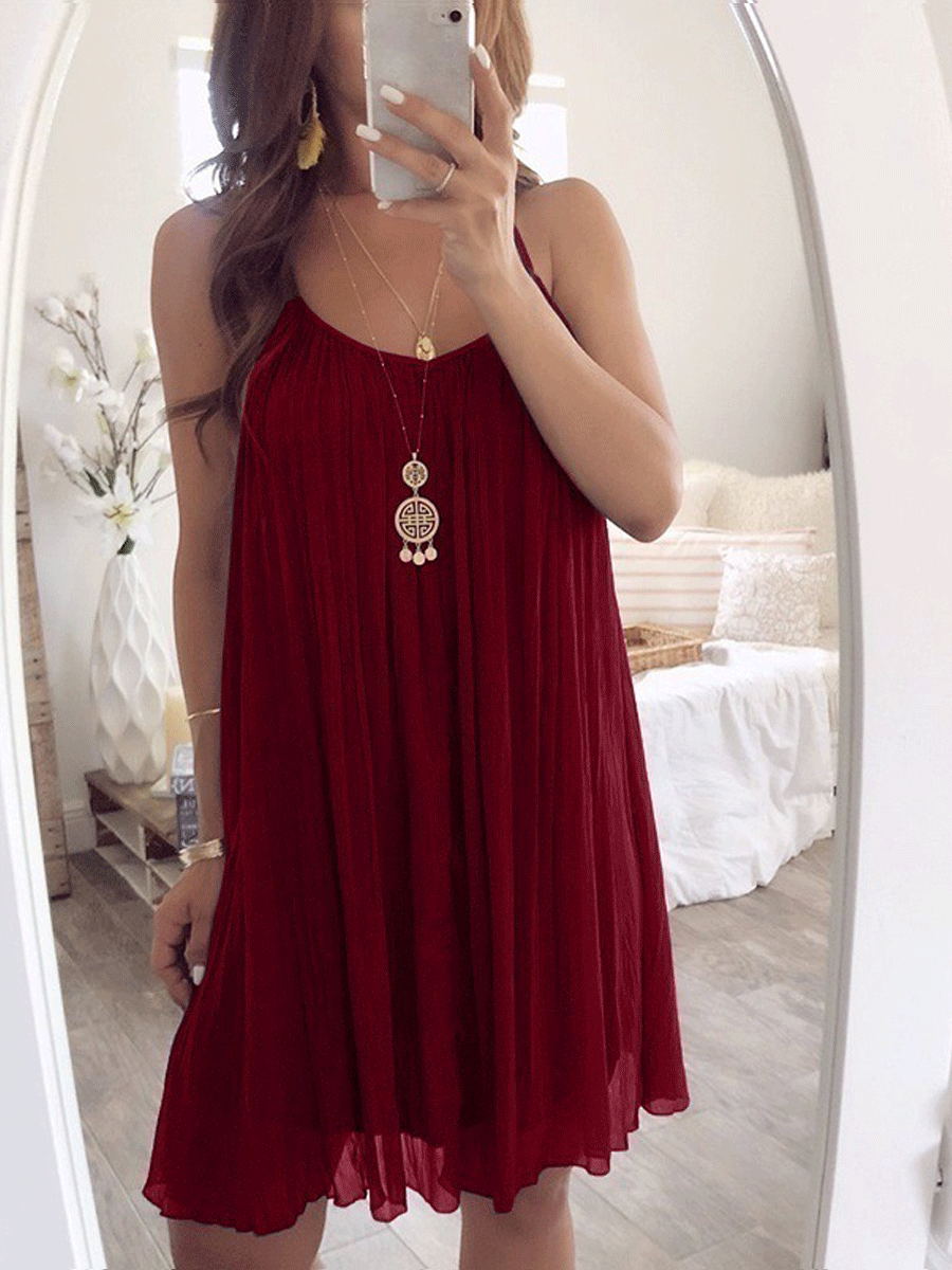 Solid Color Pleated Hem Chiffon Dress