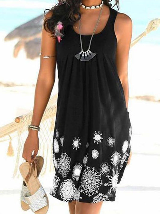 Ethnic Print Suspender Beach Dress