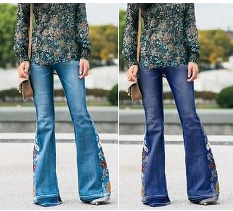 Embroidered Stretchy Bell-bottoms Jeans