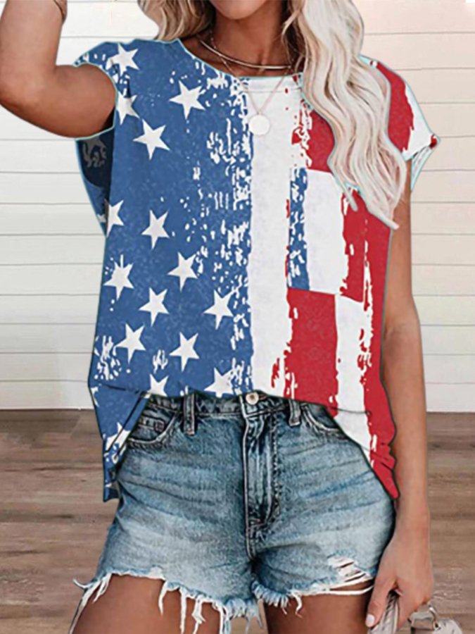 Women's Flag Print Casual Tee Shirt