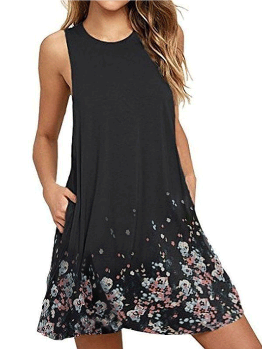 Round Neck Sleeveless Print Dress