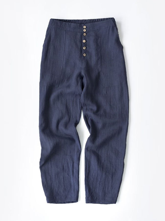 Solid Color Casual Mid-Length Pants