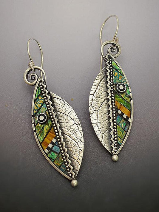 Retro Western Style Green Leaf Earrings