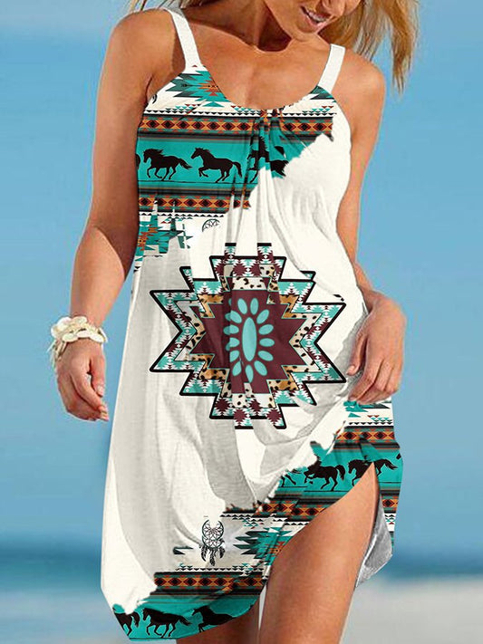 Vintage Ethnic Print Slip Dress