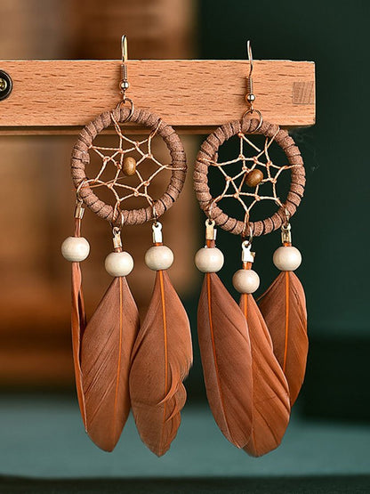 Dream Catcher Feather Fringe Earrings