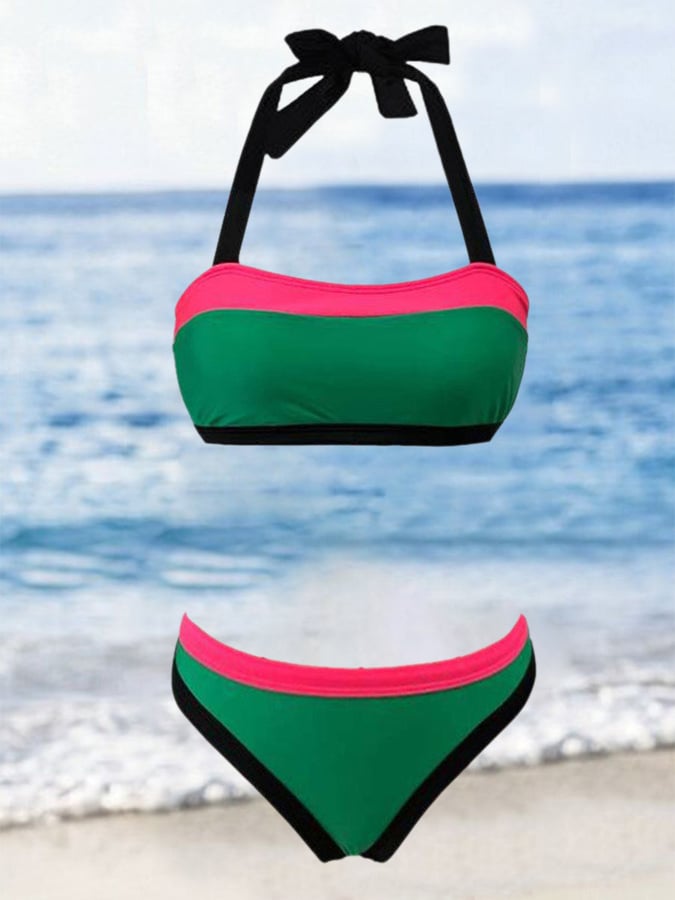 Fashion Colorblock Print Bikini and Cover Up