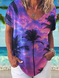 V-Neck Palm Tree Print Short Sleeve T-Shirt