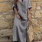 Ladies cotton and linen yarn-dyed striped loose dress