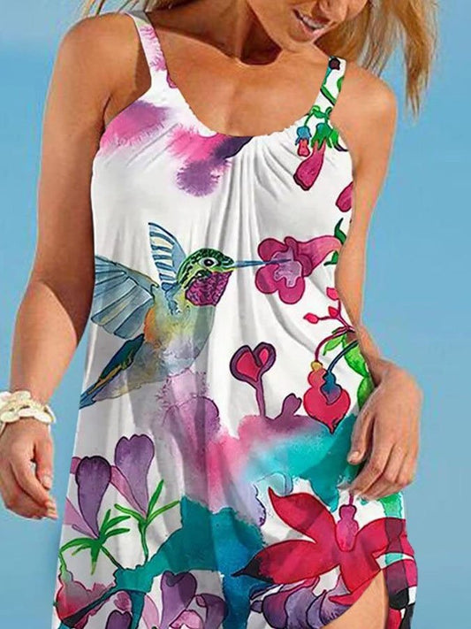 Sleek Crew Neck Sleeveless Floral Print Dress