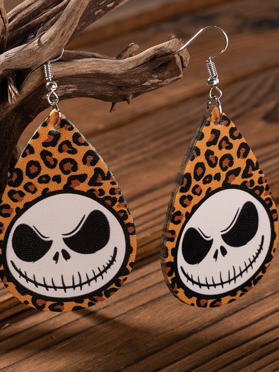 Halloween Funny Cartoon Skull PU Leather Earrings