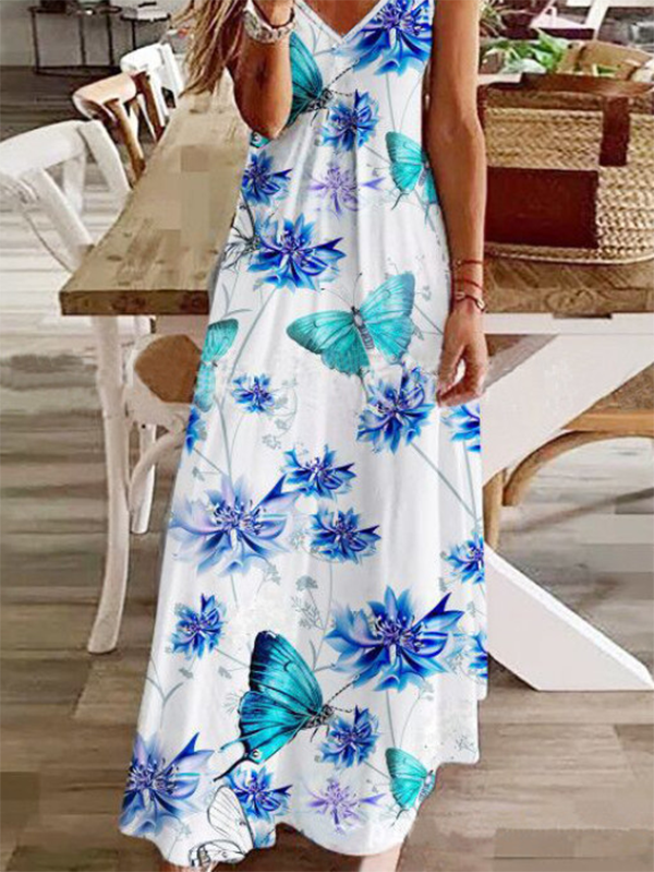 Butterfly Spaghetti Casual Maxi Dress