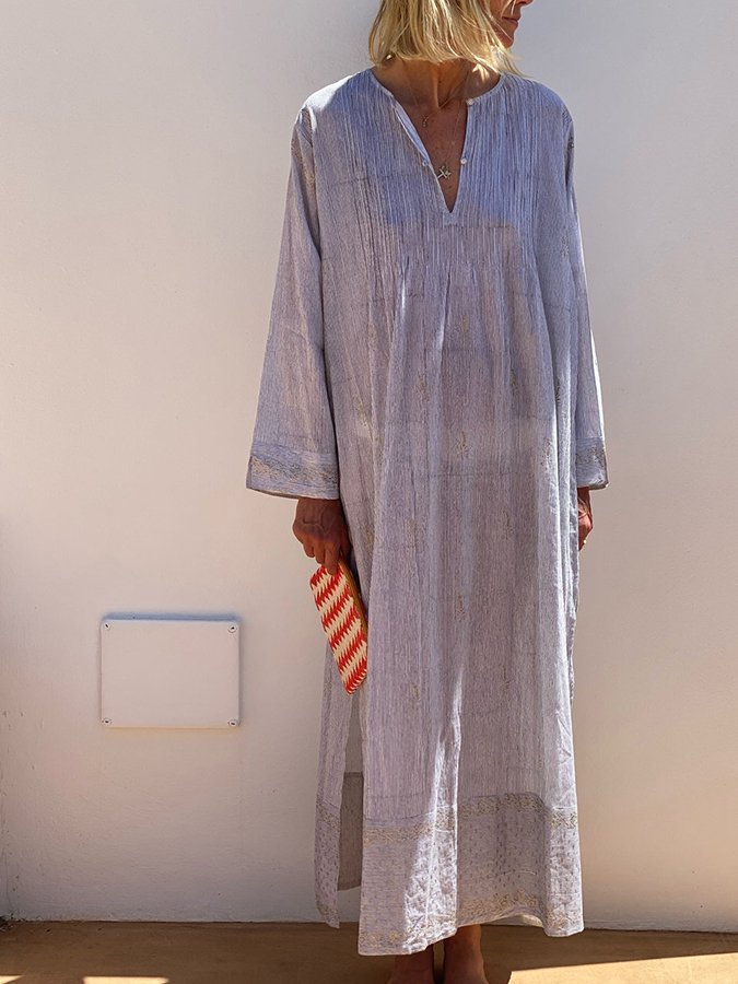 Casual V-Neck Slit Design Loose Dress