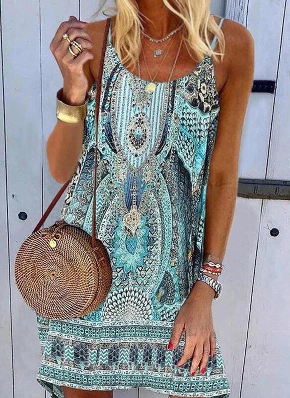 Sleeveless Printed Casual Slip Dress