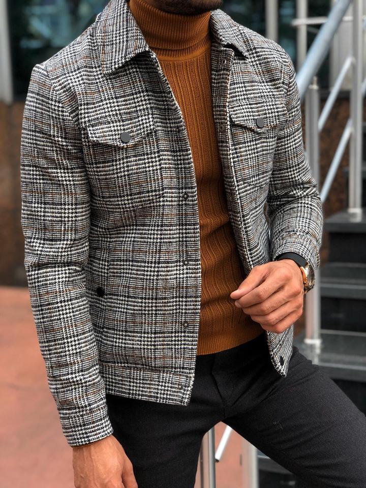 Men's Jacket Male 2021 Slim Casual Fashion Autumn Plaid Men's Outer Jacket