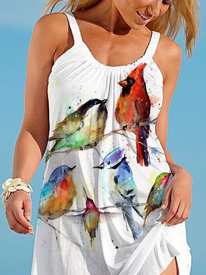 Hummingbird Print Slip Dress