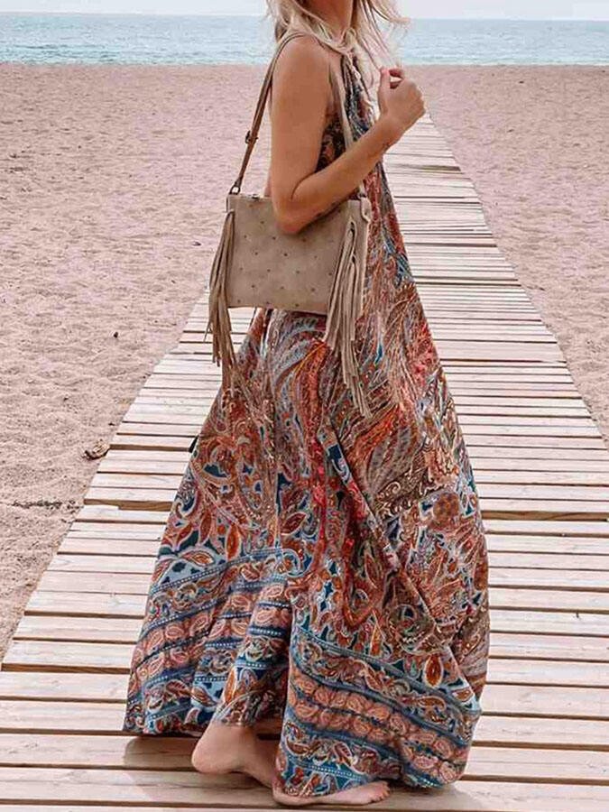 V Neck Bohemian Maxi Dress