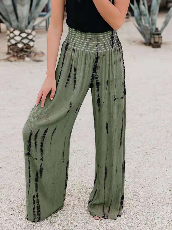 Vintage Tie Dye Print High Waist Wide Leg Casual Pants