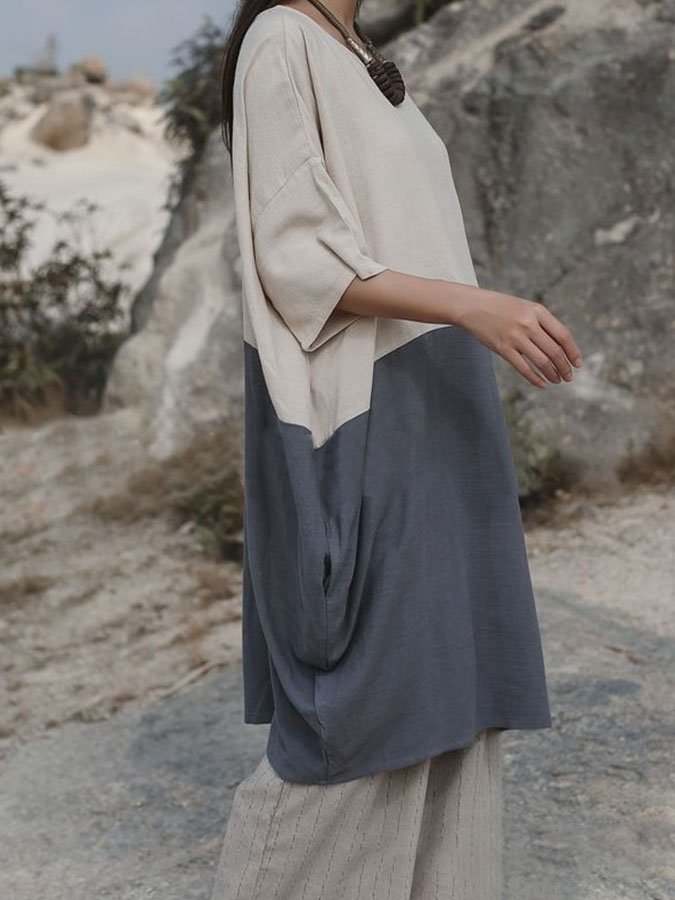 Vintage Paneled Loose Casual Dress