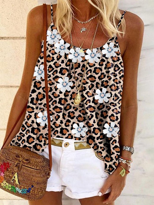 Loose Casual Leopard Suspender T-Shirt