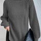 Cotton Turtleneck Raglan Sleeve Split Hem Sweater