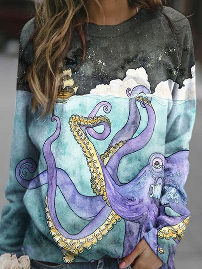 Octopus Print Long Sleeve T-Shirt