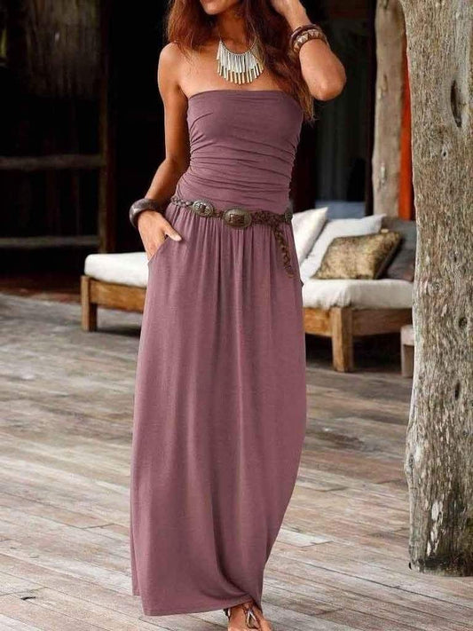 Solid Strapless Maxi Dress