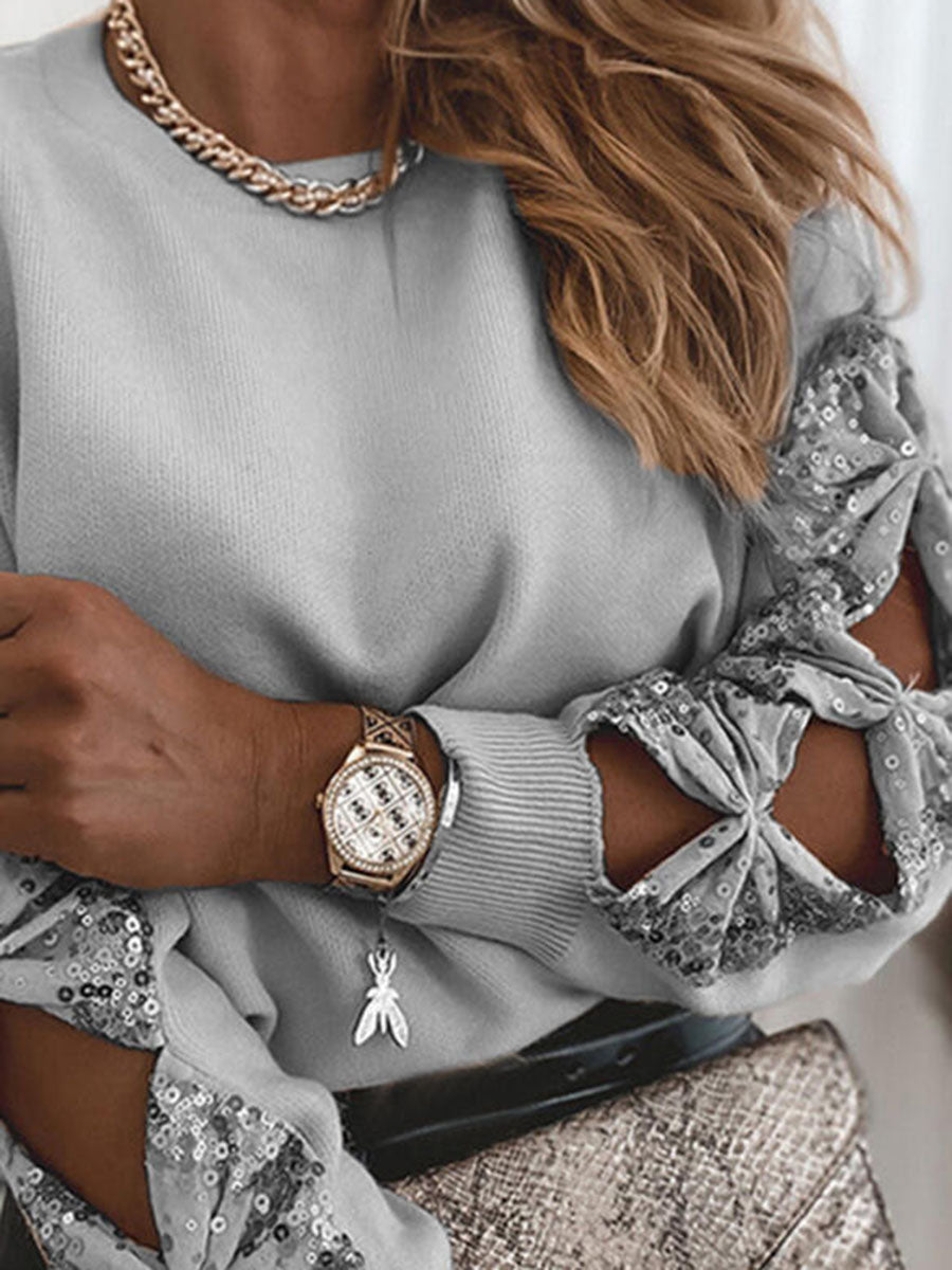 Sequin Bowknot Cut-out Long Sleeve Sweater