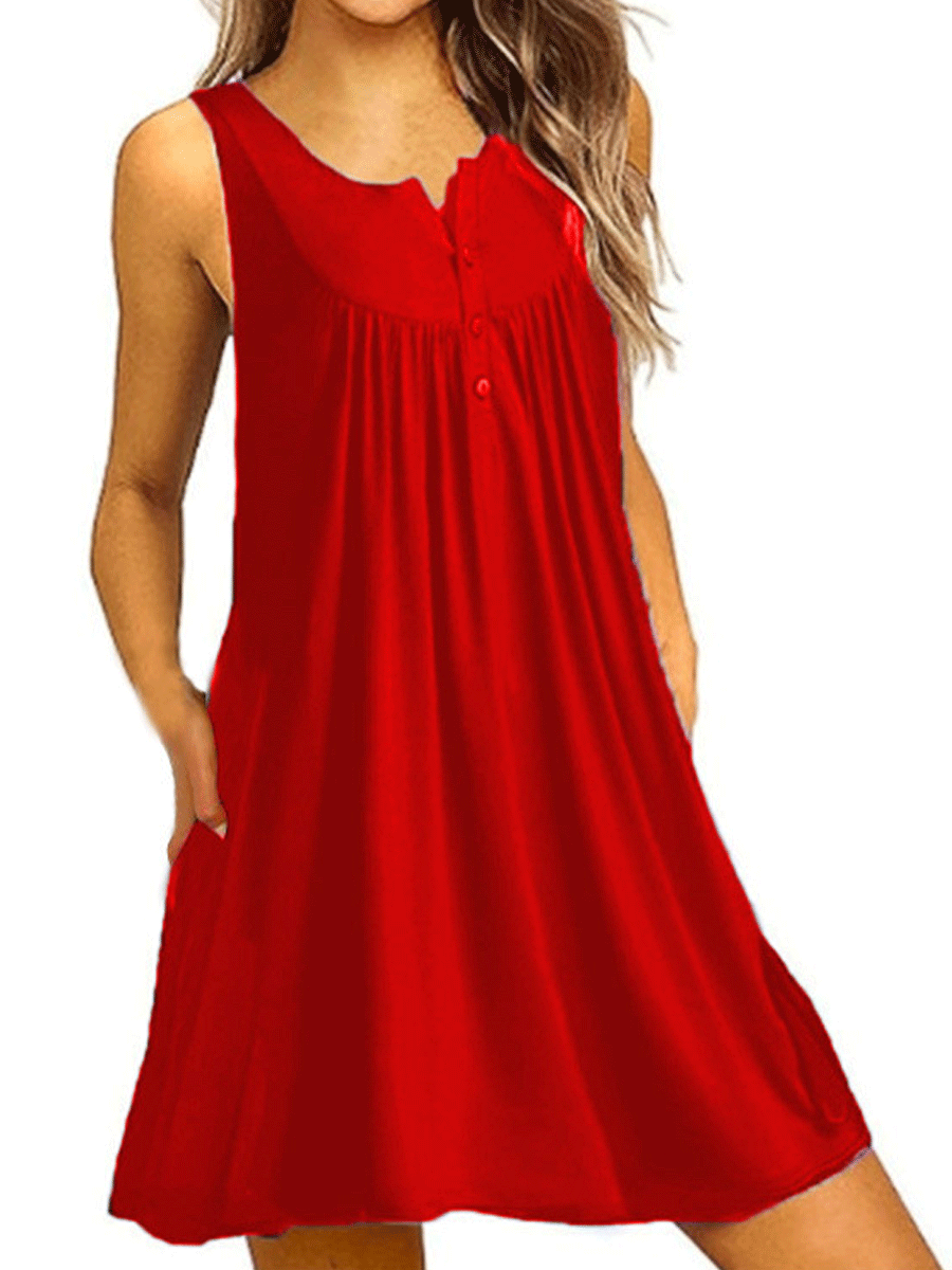 Button Pleated Tank Dress