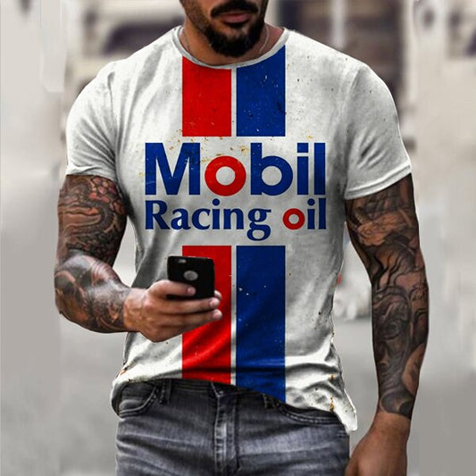 Mens Vintage Motor Mobil Oil Badge Printed T-shirt