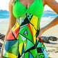 Geometric Print Cross Front Wide Strap Swimdress And Shorts